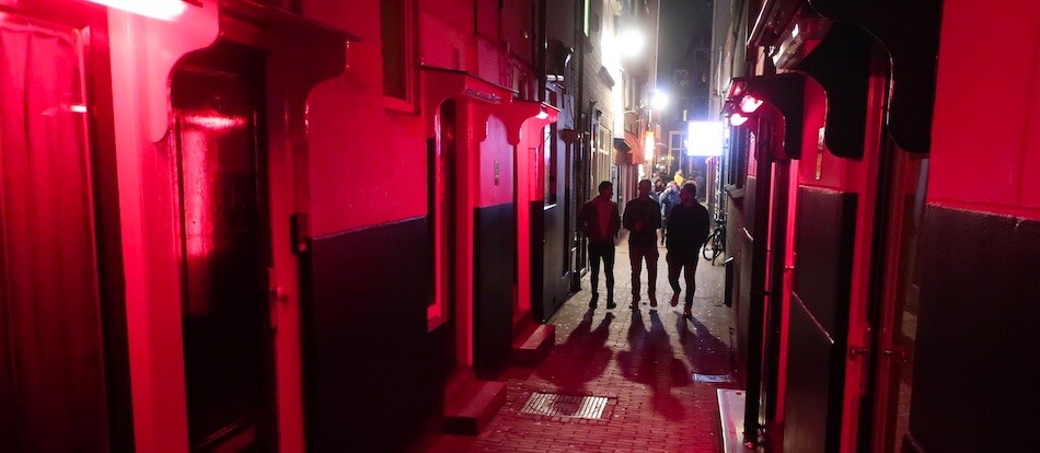 Walking toward Red Light District Amsterdam from Central Station