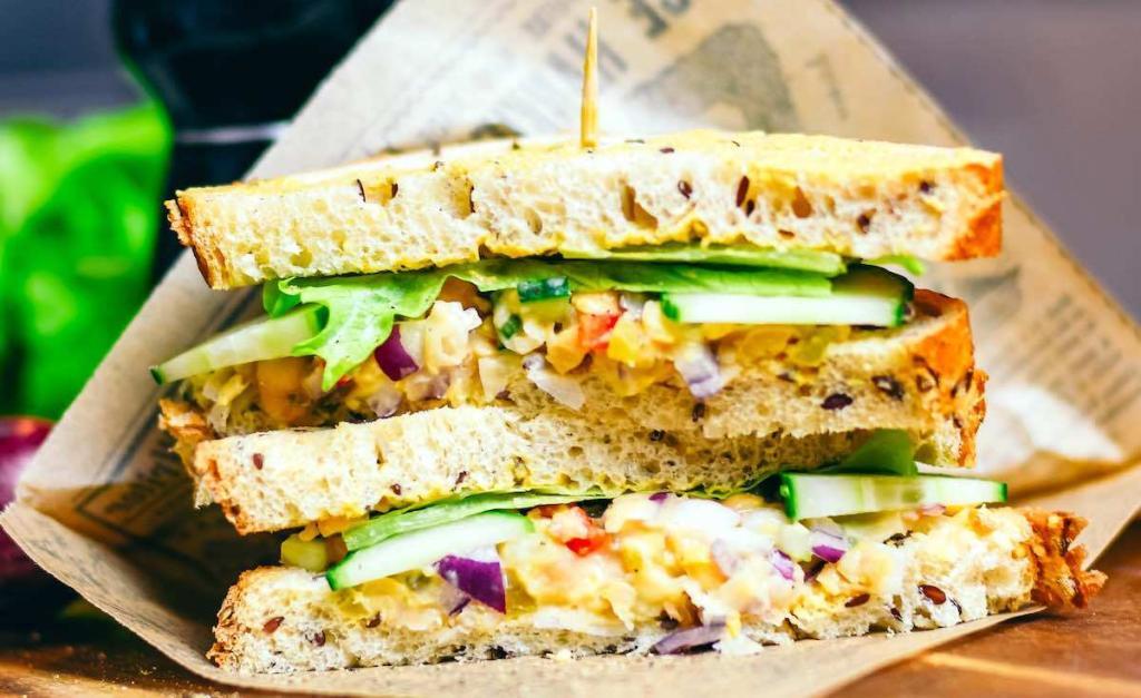 Double Sandwich On Wooden Plate
